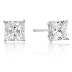 6mm New Sterling Princess Cut Cubic Zirconia Studs Silver - Jewelry Xoxo