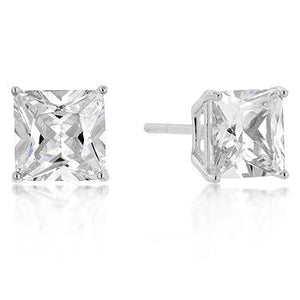 7mm New Sterling Princess Cut Cubic Zirconia Studs Silver - Jewelry Xoxo