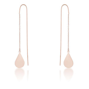 Chloe Rose Gold Stainless Steel Teardrop Threaded Drop Earrings - Jewelry Xoxo