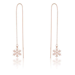 Noelle Rose Gold Stainless Steel Snowflake Threaded Drop Earrings - Jewelry Xoxo
