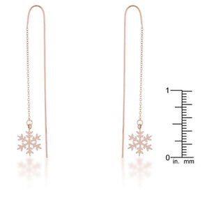 Noelle Rose Gold Stainless Steel Snowflake Threaded Drop Earrings - Jewelry Xoxo