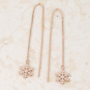 Noelle Rose Gold Stainless Steel Snowflake Threaded Drop Earrings - Jewelry Xoxo