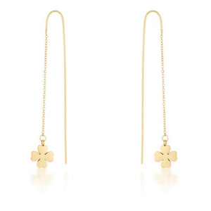 Patricia Gold Stainless Steel Clover Threaded Drop Earrings - Jewelry Xoxo