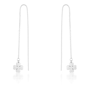 Patricia Rhodium Stainless Steel Clover Threaded Drop Earrings - Jewelry Xoxo