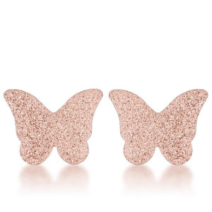 Jess Glittery Butterfly Rose Gold Stud Earrings - Jewelry Xoxo