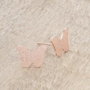 Jess Glittery Butterfly Rose Gold Stud Earrings - Jewelry Xoxo