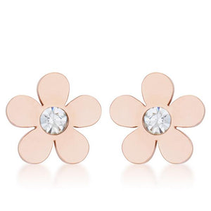 Daisy 0.3ct CZ Rose Gold Stainless Steel Flower Stud Earrings - Jewelry Xoxo