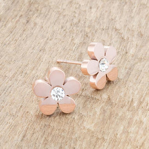 Daisy 0.3ct CZ Rose Gold Stainless Steel Flower Stud Earrings - Jewelry Xoxo