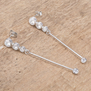 1.2Ct Graduated Rhodium Plated Drop Cubic Zirconia Earrings. - Jewelry Xoxo