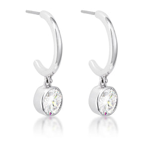 7mm Cz Rhodium Plated Drop Hooplet Earrings - Jewelry Xoxo