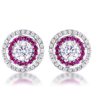 Fuchsia CZ Double Halo Studs - Jewelry Xoxo