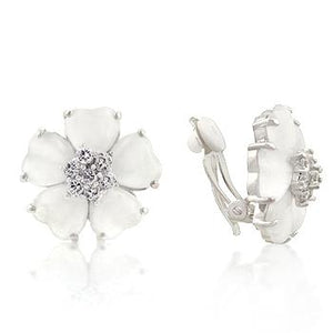 White Flower Nouveau Clip Earrings - Jewelry Xoxo