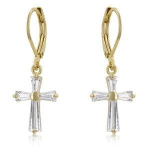 Cubic Zirconia Goldtone Finish Cross Earrings - Jewelry Xoxo