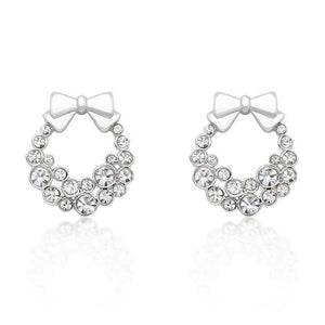 Holiday Wreath Clear Crystal Earrings - Jewelry Xoxo