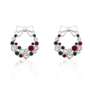 Holiday Wreath Colored Crystal Earrings - Jewelry Xoxo