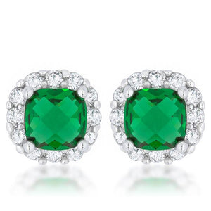 Liz 2ct Emerald CZ Rhodium Classic Cushion Stud Earrings - Jewelry Xoxo