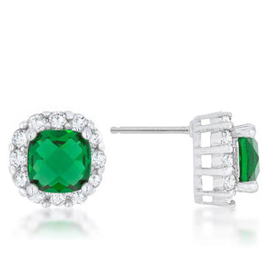 Liz 2ct Emerald CZ Rhodium Classic Cushion Stud Earrings - Jewelry Xoxo