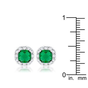 Liz 2ct Emerald CZ Rhodium Classic Cushion Stud Earrings - Jewelry Xoxo