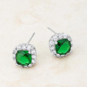 Liz 2ct Emerald CZ Rhodium Classic Cushion Stud Earrings - Jewelry Xoxo