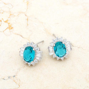 Chrisalee 3.3ct Aqua CZ Rhodium Classic Stud Earrings - Jewelry Xoxo