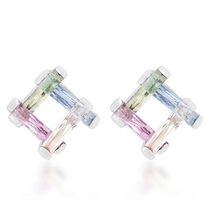 Myra 10ct Multicolor CZ Rhodium Stud Earrings - Jewelry Xoxo