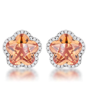 Floral Cut Champagne CZ Stud Earrings - Jewelry Xoxo