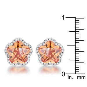 Floral Cut Champagne CZ Stud Earrings - Jewelry Xoxo