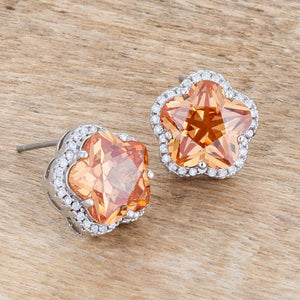 Floral Cut Champagne CZ Stud Earrings - Jewelry Xoxo