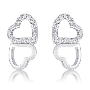 .17 Ct Melded Hearts Rhodium and CZ Stud Earrings - Jewelry Xoxo