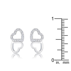 .17 Ct Melded Hearts Rhodium and CZ Stud Earrings - Jewelry Xoxo