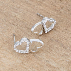 .17 Ct Melded Hearts Rhodium and CZ Stud Earrings - Jewelry Xoxo