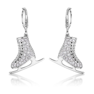 Delicate .85Ct Rhodium Plated Ice Skate Earrings - Jewelry Xoxo