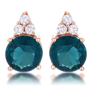 Simple Rose Gold Plated 9mm Blue Green CZ Stud Earring - Jewelry Xoxo