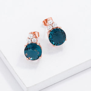 Simple Rose Gold Plated 9mm Blue Green CZ Stud Earring - Jewelry Xoxo