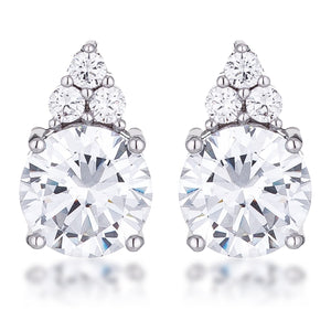 Simple Rhodium Plated 9mm Clear CZ Stud Earring - Jewelry Xoxo