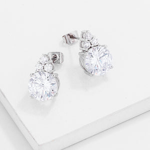 Simple Rhodium Plated 9mm Clear CZ Stud Earring - Jewelry Xoxo