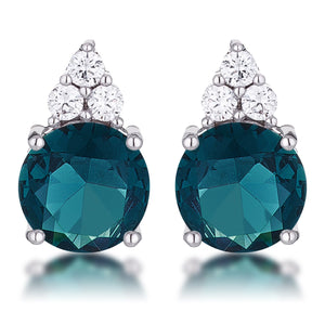 Simple Rhodium Plated 9mm Blue Green CZ Stud Earring - Jewelry Xoxo