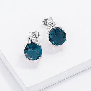 Simple Rhodium Plated 9mm Blue Green CZ Stud Earring - Jewelry Xoxo