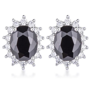 Rhodium Plated Black Petite Royal Oval Earrings - Jewelry Xoxo