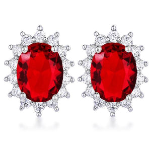 Rhodium Plated Ruby Red Petite Royal Oval Earrings - Jewelry Xoxo