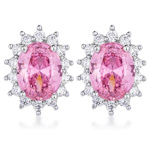 Rhodium Plated Pink Petite Royal Oval Earrings - Jewelry Xoxo