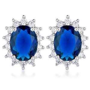 Rhodium Plated Sapphire Blue Petite Royal Oval Earrings - Jewelry Xoxo