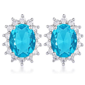 Rhodium Plated Aqua Blue Petite Royal Oval Earrings - Jewelry Xoxo