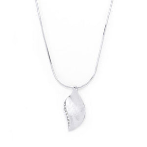 Rhodium Plated Crystal Leaf Necklace - Jewelry Xoxo