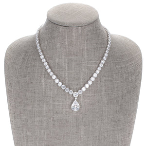Bejeweled Cubic Zirconia Pear Drop Necklace - Jewelry Xoxo