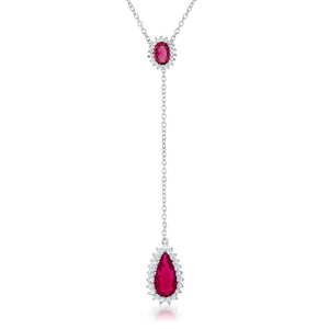 Lara 5.8ct Ruby CZ Rhodium Classic Drop Lariat Necklace - Jewelry Xoxo