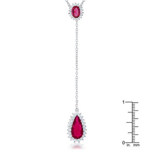 Lara 5.8ct Ruby CZ Rhodium Classic Drop Lariat Necklace - Jewelry Xoxo