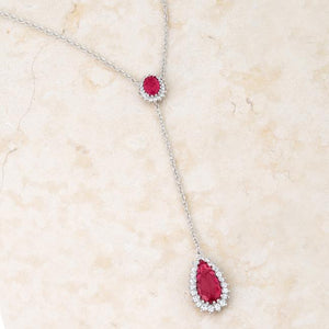 Lara 5.8ct Ruby CZ Rhodium Classic Drop Lariat Necklace - Jewelry Xoxo