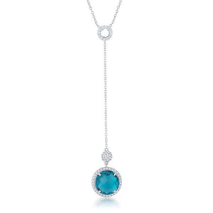 Lori 10.9ct Aqua CZ Rhodium Classic Drop Lariat Necklace - Jewelry Xoxo