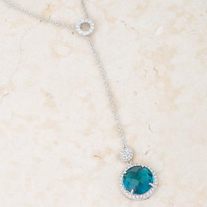 Lori 10.9ct Aqua CZ Rhodium Classic Drop Lariat Necklace - Jewelry Xoxo
